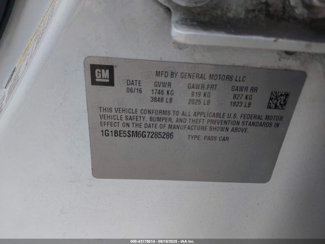 1G1BE5SM6G7285286 Chevrolet le2 - di: direct injection, alum, vvt, gen i, gmna