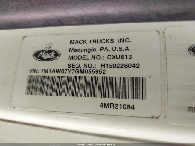 1M1AW07Y7GM055952 Mack Cxu (pinnacle)