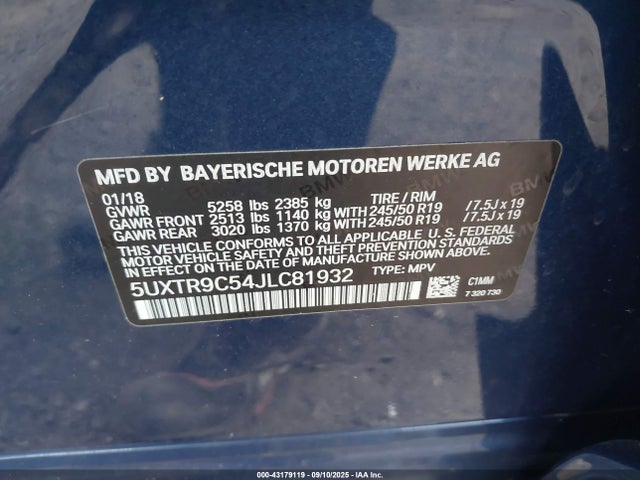 5UXTR9C54JLC81932 BMW 2018