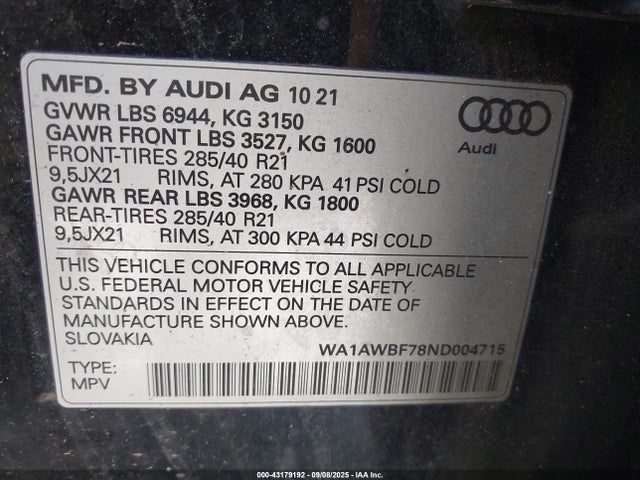 2022 AUDI SQ7 WA1AWBF78ND004715 Photo 8