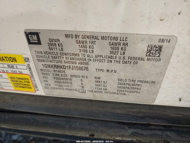 1GNKRHKD1FJ158676 Chevrolet llt