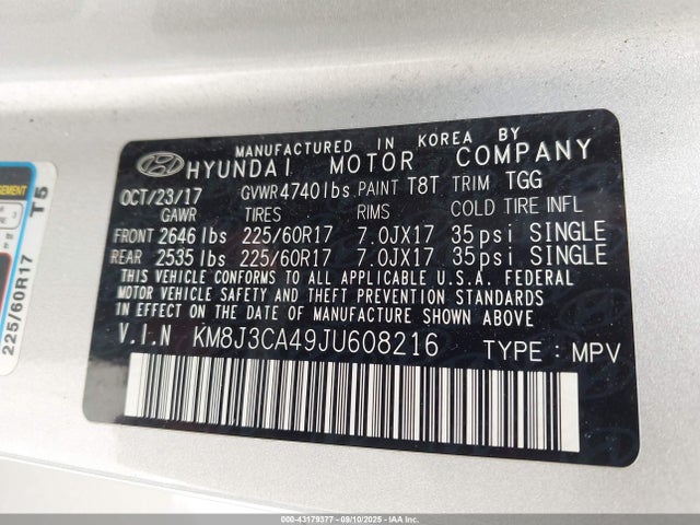 KM8J3CA49JU608216 Hyundai gdi nu