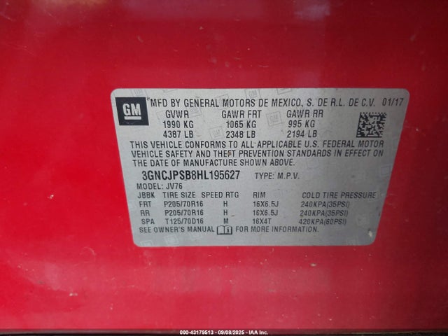 Chevrolet luv - mfi, vvt: variable valve timing, e85 max, alum 2017 3GNCJPSB8HL195627 Image 9