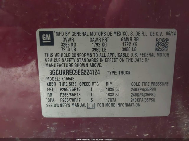 3GCUKREC9EG524124 Chevrolet l83 - vvt, afm (active fuel management), aluminum