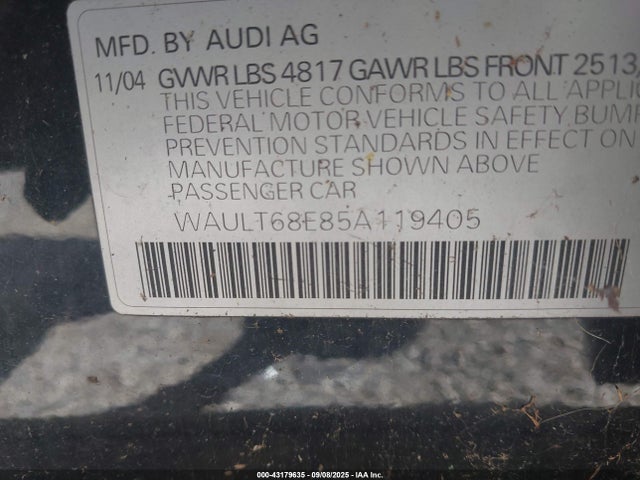 2005 AUDI A4 WAULT68E85A119405 Photo 8