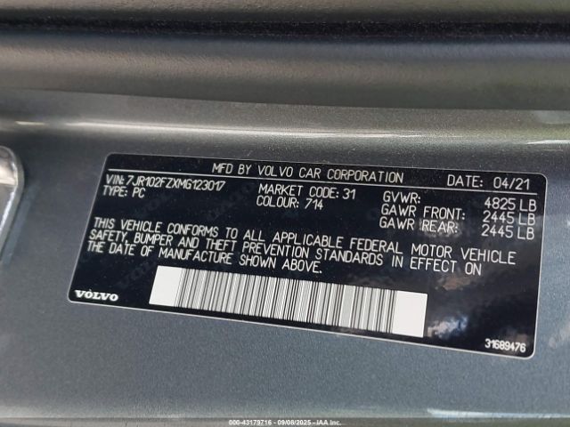 2021 VOLVO S60 7JR102FZXMG123017 Photo 8