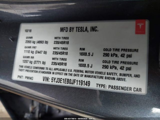 2018 TESLA MODEL 3 5YJ3E1EB0JF119149 Photo 8