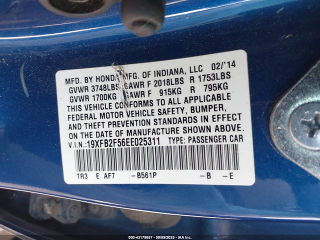 Honda r18z1 2014 19XFB2F56EE025311 Image 9