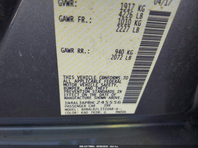 1N4AL3AP8HC245556 Nissan Altima 2.5 Sl
