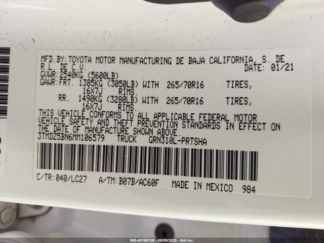 3TMDZ5BN6MM106579 Toyota 2gr-fks