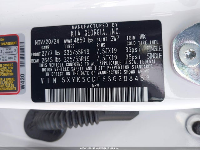 5XYK5CDF6SG288453 KIA gdi theta iii