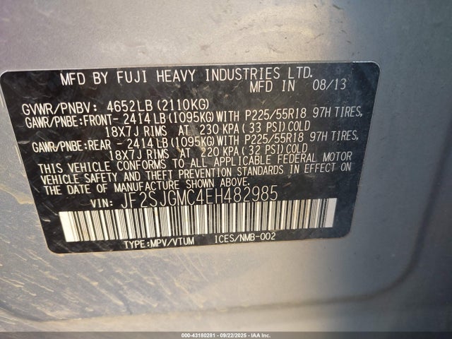 Subaru 2.5turbo u4 2014 JF2SJGMC4EH482985 Image 9