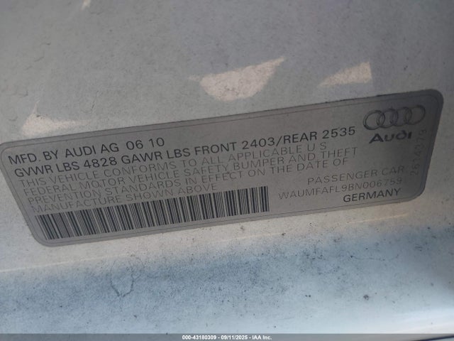 2011 AUDI A4 WAUMFAFL9BN006759 Photo 8