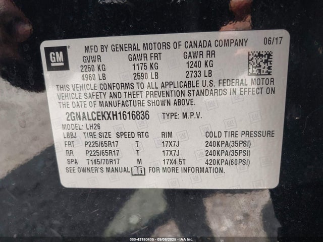 2GNALCEKXH1616836 Chevrolet lea - sidi: spark ignited direct injection, e85 max, alum