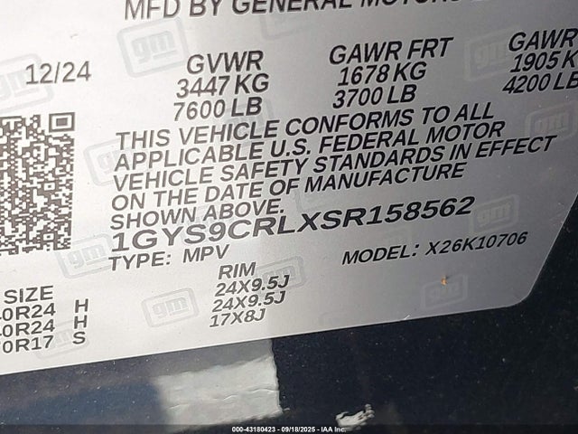 1GYS9CRLXSR158562 Cadillac l87