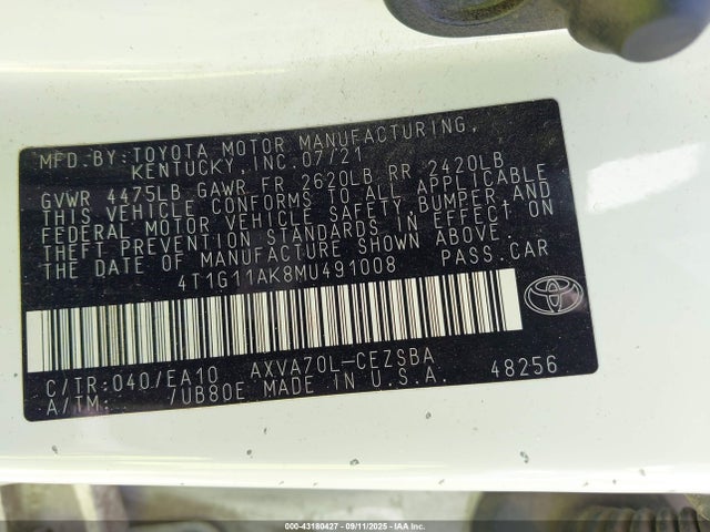 4T1G11AK8MU491008 Toyota a25a-fks