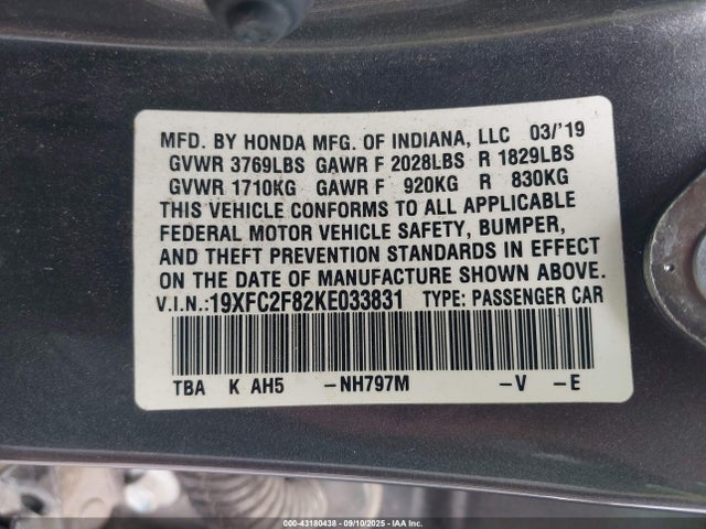 19XFC2F82KE033831 Honda Civic Sport