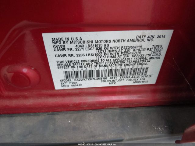 2014 MITSUBISHI OUTLANDER SPORT 4A4AR4AUXEE031052 Photo 8