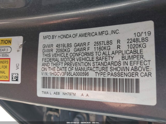 Honda lfb2 2020 1HGCV3F95LA000596 Image 9