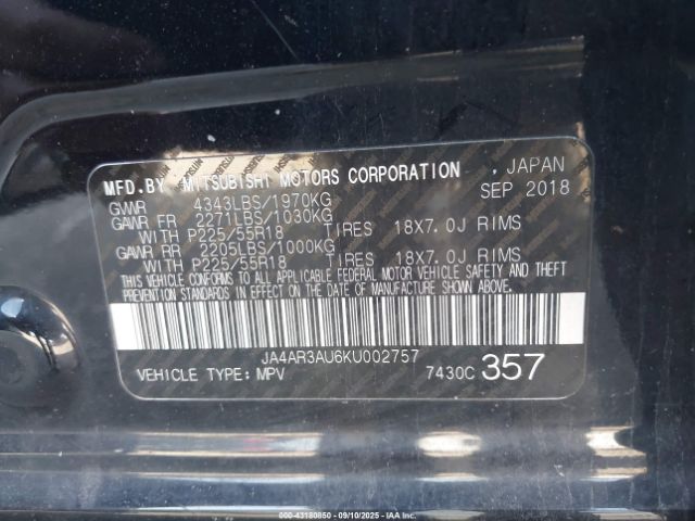 2019 MITSUBISHI OUTLANDER SPORT JA4AR3AU6KU002757 Photo 8