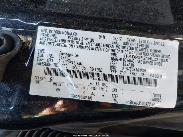Ford 2.0l gdi 2017 1FADP3F21HL321858 Image 9