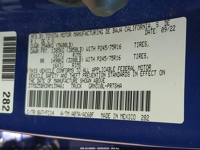 3TMDZ5BN3NM139461 Toyota 2gr-fks