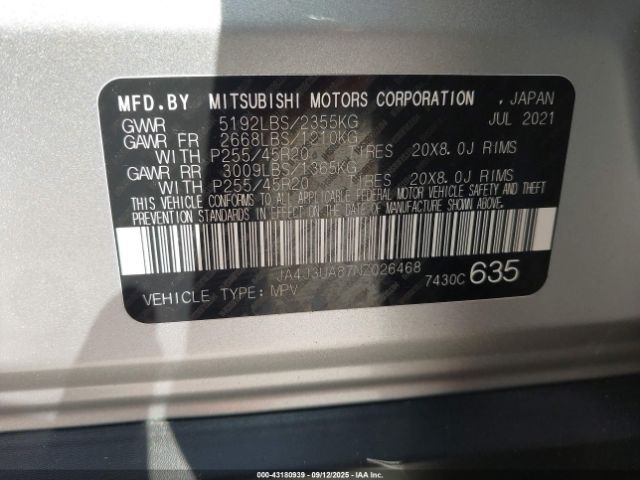 2022 MITSUBISHI OUTLANDER JA4J3UA87NZ026468 Photo 8