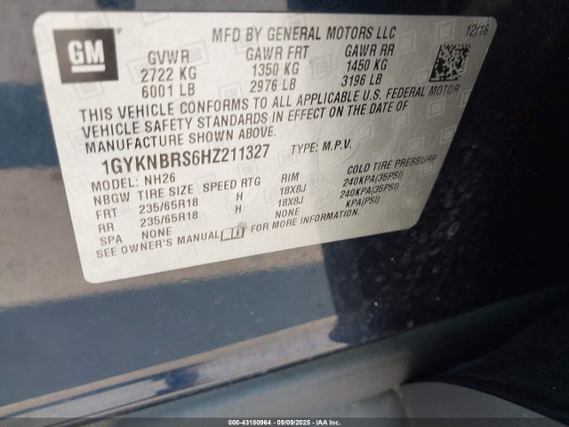 2017 CADILLAC XT5 1GYKNBRS6HZ211327 Photo 8