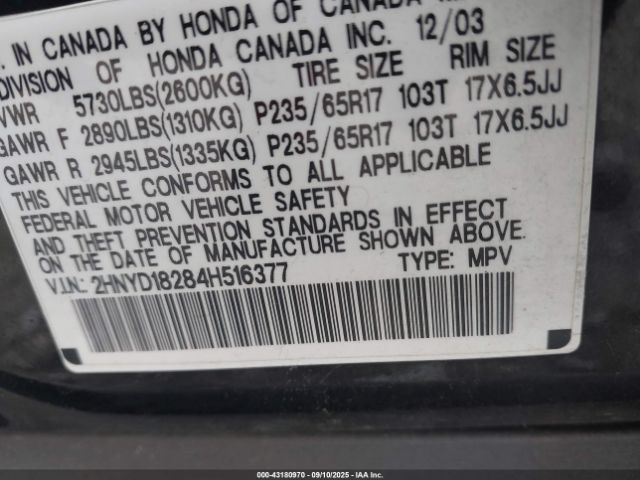 2004 ACURA MDX 2HNYD18284H516377 Photo 8