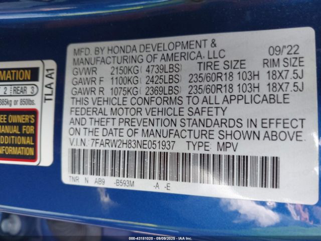 2022 HONDA CR-V 7FARW2H83NE051937 Photo 8