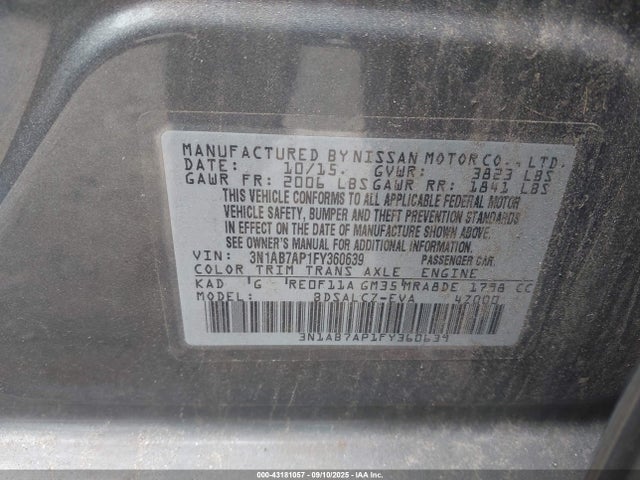3N1AB7AP1FY360639 Nissan Sentra