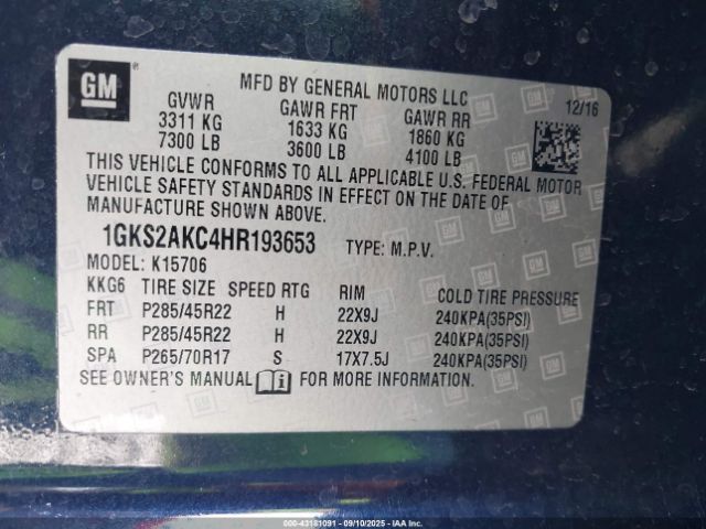 2017 GMC YUKON 1GKS2AKC4HR193653 Photo 8