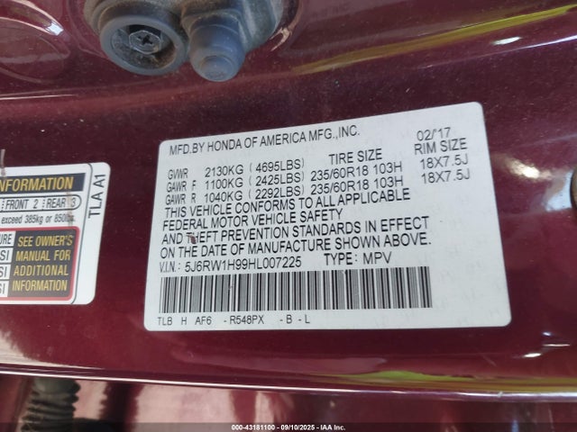 5J6RW1H99HL007225 Honda l15be