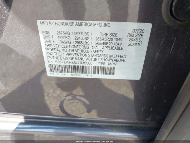 2020 ACURA MDX 5J8YD4H86LL035560 Photo 8