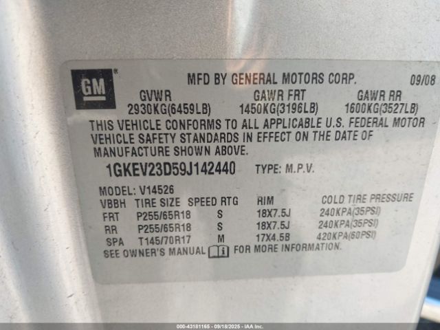 2009 GMC ACADIA 1GKEV23D59J142440 Photo 8