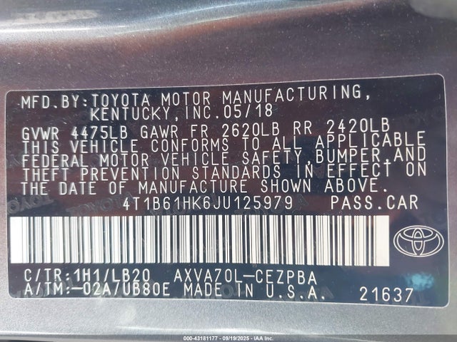 2018 TOYOTA CAMRY 4T1B61HK6JU125979 Photo 8