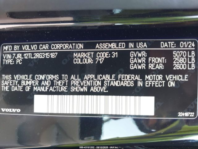 2024 VOLVO S60 7JRL12TL2RG315187 Photo 8