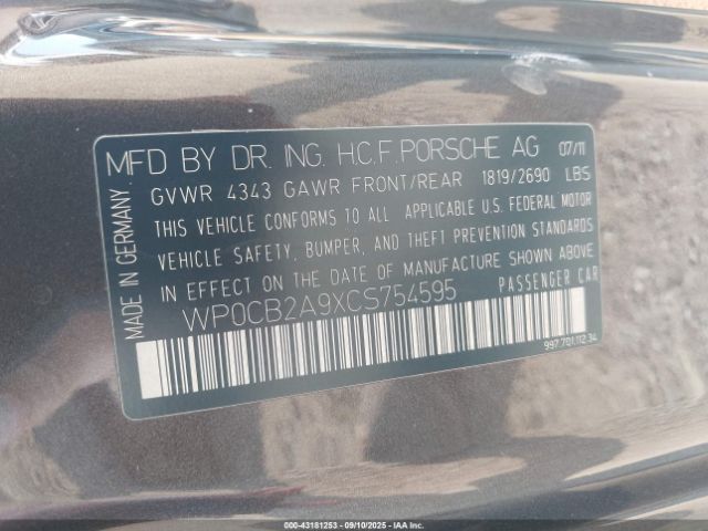 2012 PORSCHE 911 WP0CB2A9XCS754595 Photo 8