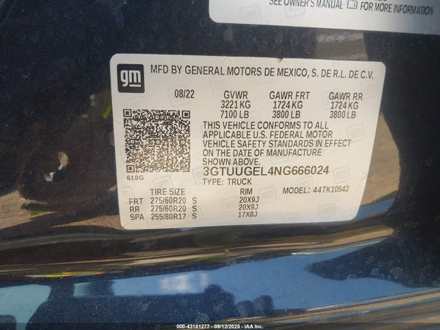 3GTUUGEL4NG666024 GMC l87