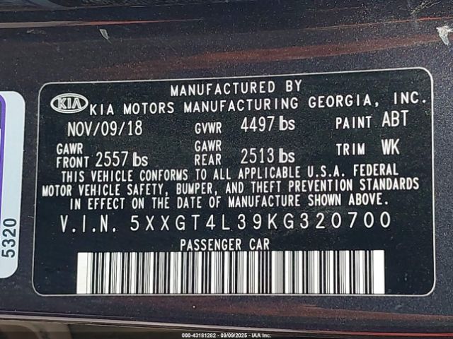 2019 KIA OPTIMA 5XXGT4L39KG320700 Photo 8
