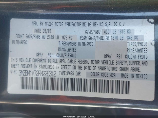 Mazda pe 2015 3MZBM1V72FM226312 Image 9