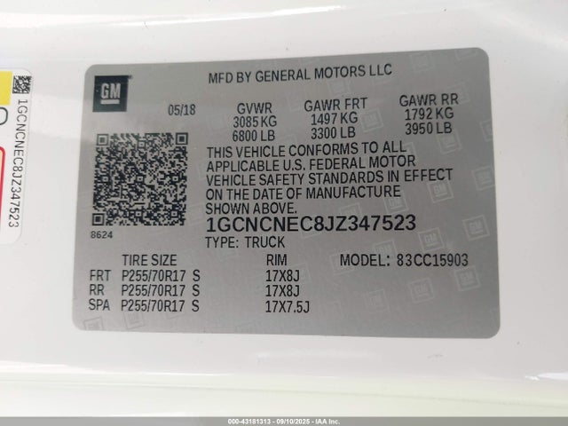 1GCNCNEC8JZ347523 Chevrolet l83 - sidi: spark ignited direct injection, vvt: variable valve timing, afm, e85 max, alum