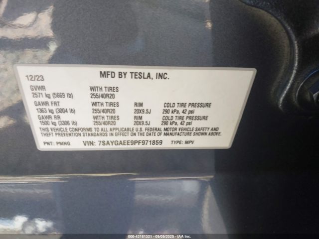 2023 TESLA MODEL Y 7SAYGAEE9PF971859 Photo 8