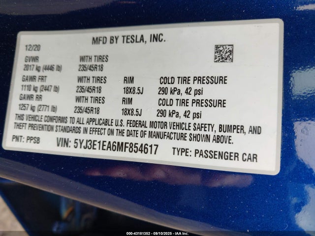 2021 TESLA MODEL 3 5YJ3E1EA6MF854617 Photo 8