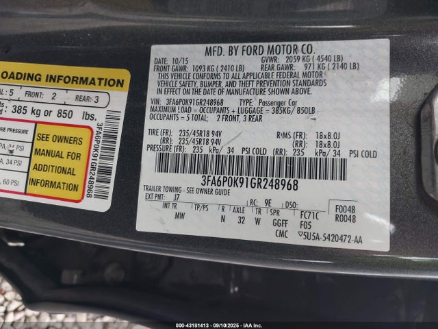 2016 FORD FUSION 3FA6P0K91GR248968 Photo 8