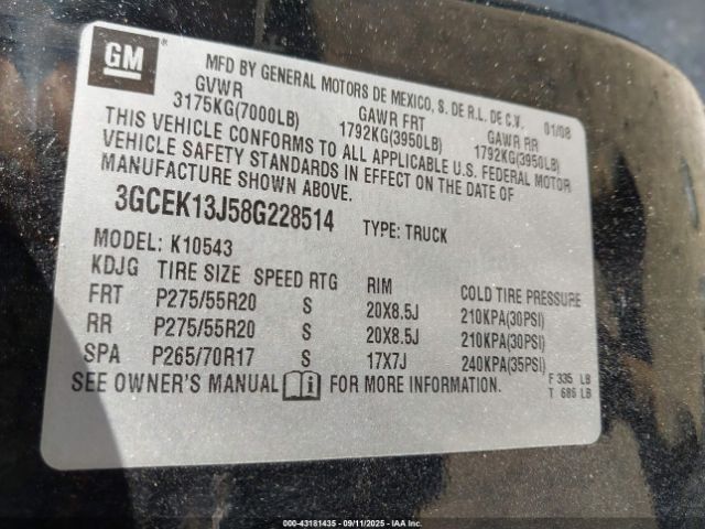 2008 CHEVROLET SILVERADO 1500 3GCEK13J58G228514 Photo 8