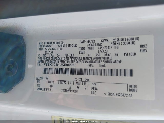 Ford 3.3l tivct 2018 1FTEX1CB1JKE94590 Image 9