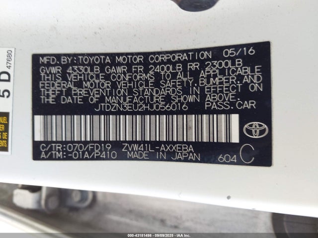 Toyota 2zr-fxe, 5jm 2017 JTDZN3EU2HJ056016 Image 9