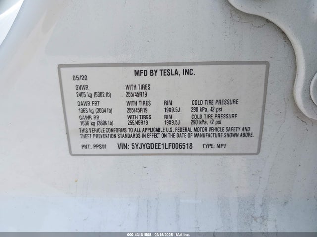 2020 TESLA MODEL Y 5YJYGDEE1LF006518 Photo 8