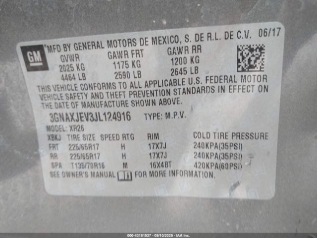 2018 CHEVROLET EQUINOX 3GNAXJEV3JL124916 Photo 8